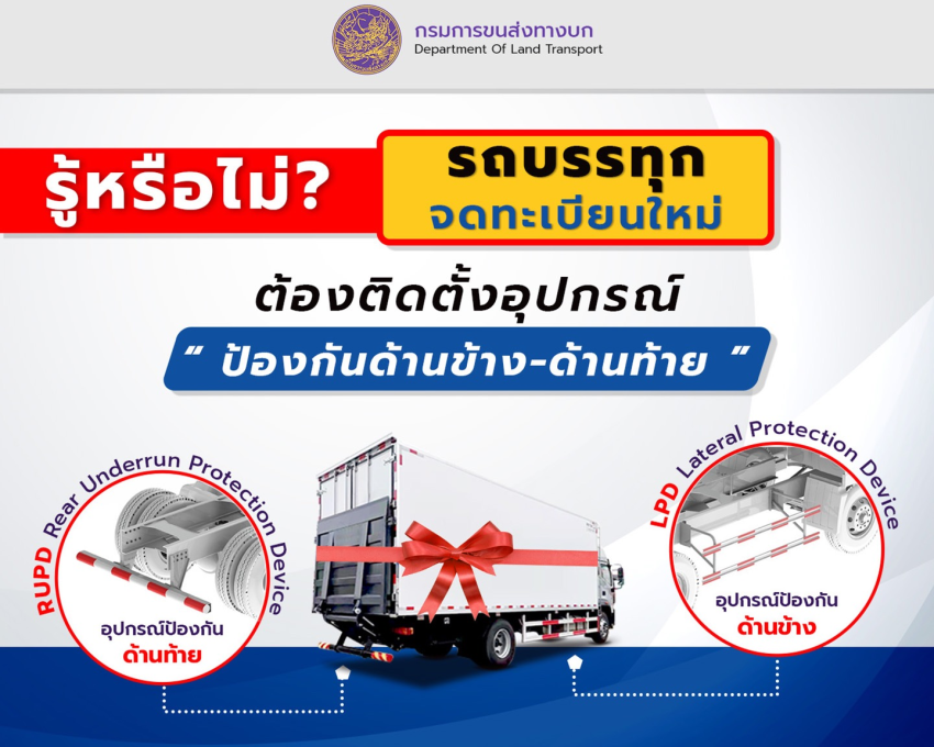 รู้หรือไม่? รถบรรทุกจดทะเบียนใหม่ต้องติดตั้งอุปกรณ์ป้องกันด้านข้าง-ด้านท้าย